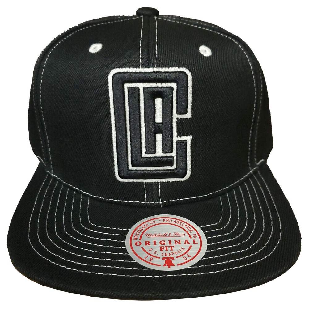 LA Clippers Mitchell & Ness NBA Snapback Hat Cap 3D Logo Black White NWT